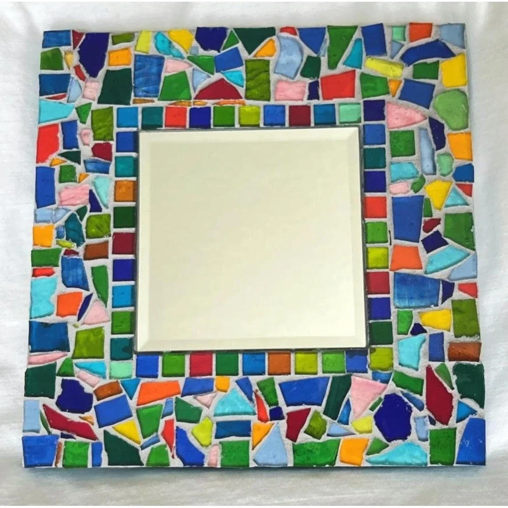 Stained Glass Mosaic Mirror Colorful Glass Tile Wall Mirror Beveled Boho Decor